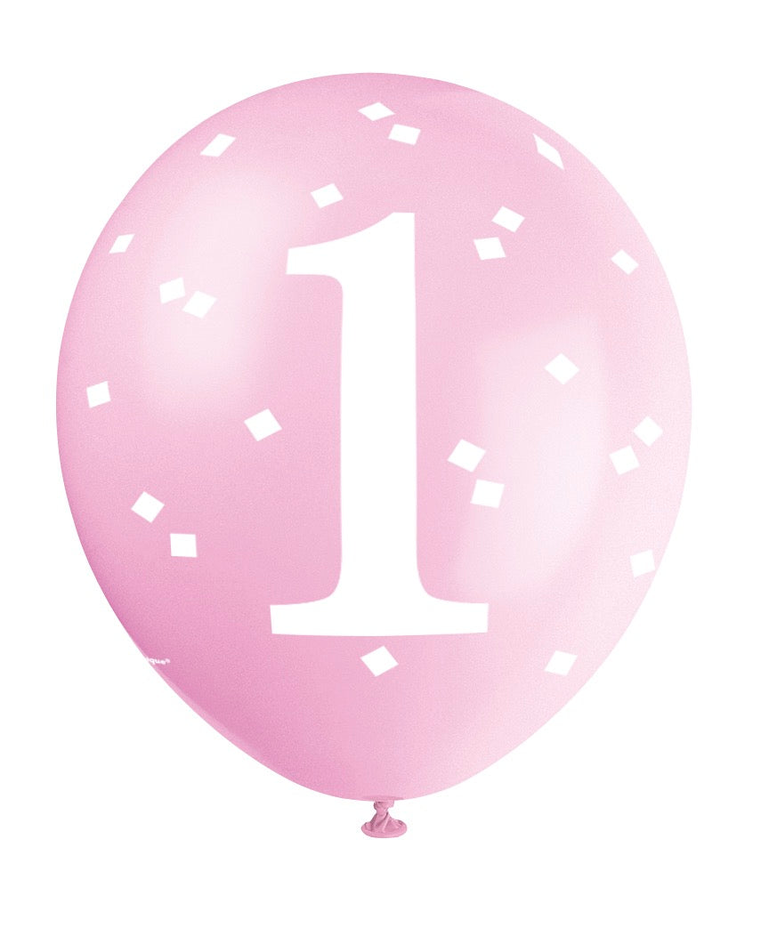 Pink Gingham 1st Birthday 12 Latex Balloons 5ct