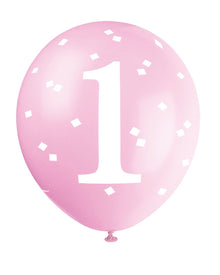 Pink Gingham 1st Birthday 12 Latex Balloons 5ct