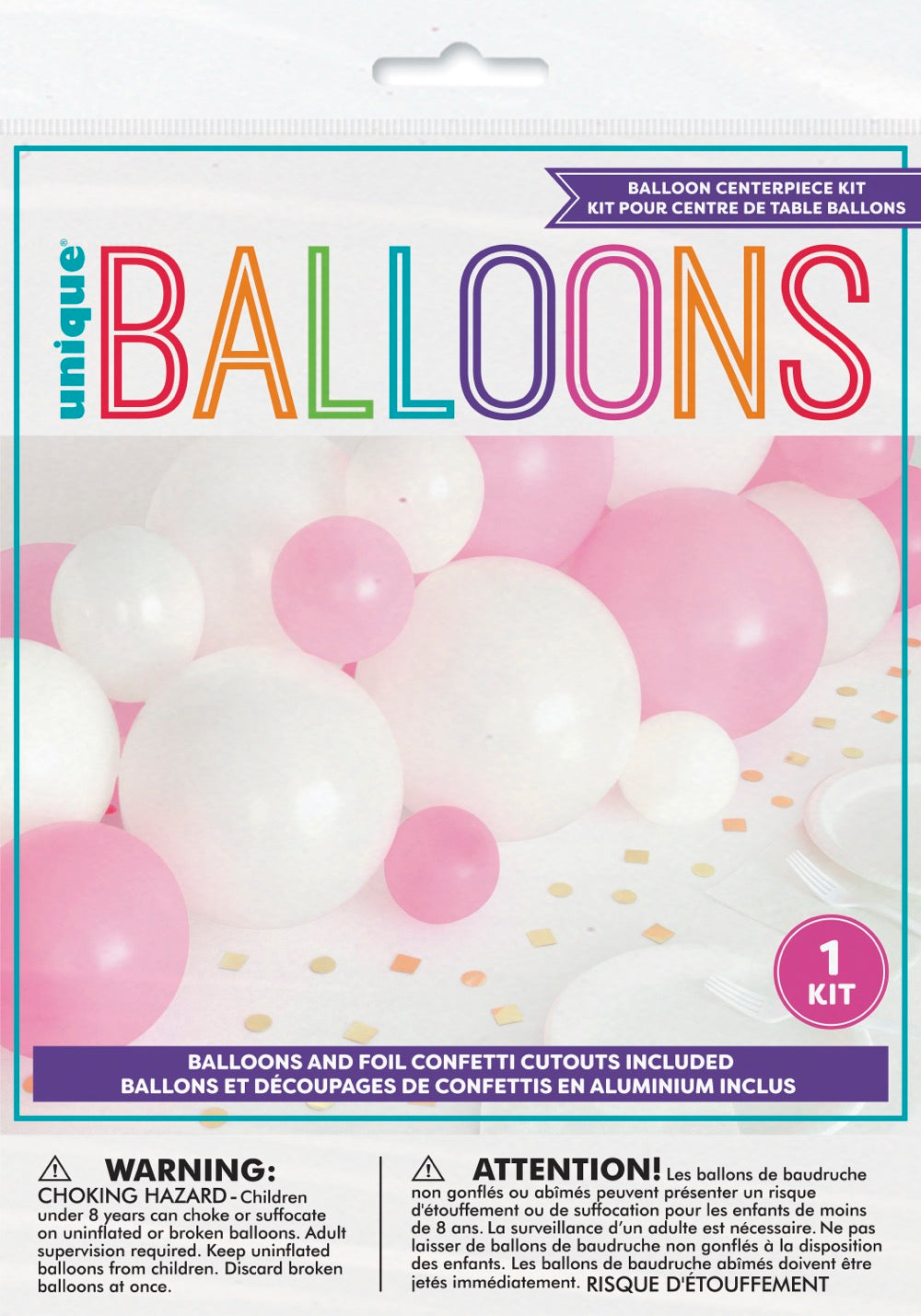 Pink White & Gold Balloon Garland Table Runner with Foil Confetti Cutouts