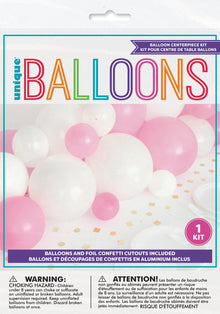 Pink White & Gold Balloon Garland Table Runner with Foil Confetti Cutouts