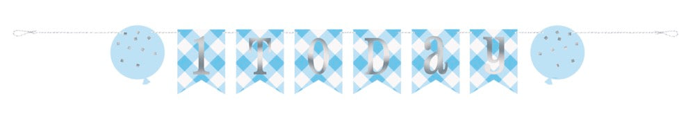 Blue Gingham 1st Birthday Pennant Banner 6ft