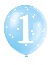 Blue Gingham 1st Birthday 12 Latex Balloons 5ct