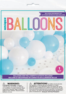 Blue White & Silver Balloon Garland Table Runner with Foil Confetti Cutouts