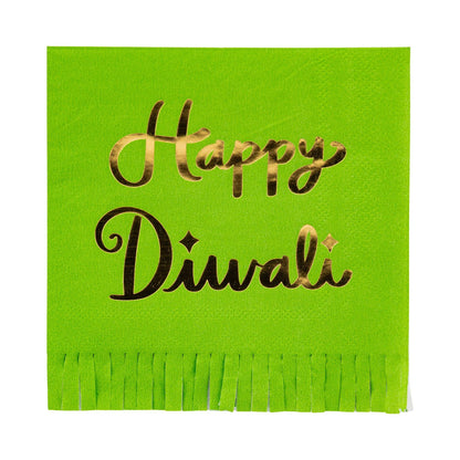 Foiled Happy Diwali Fringed Cocktail Napkins 18ct