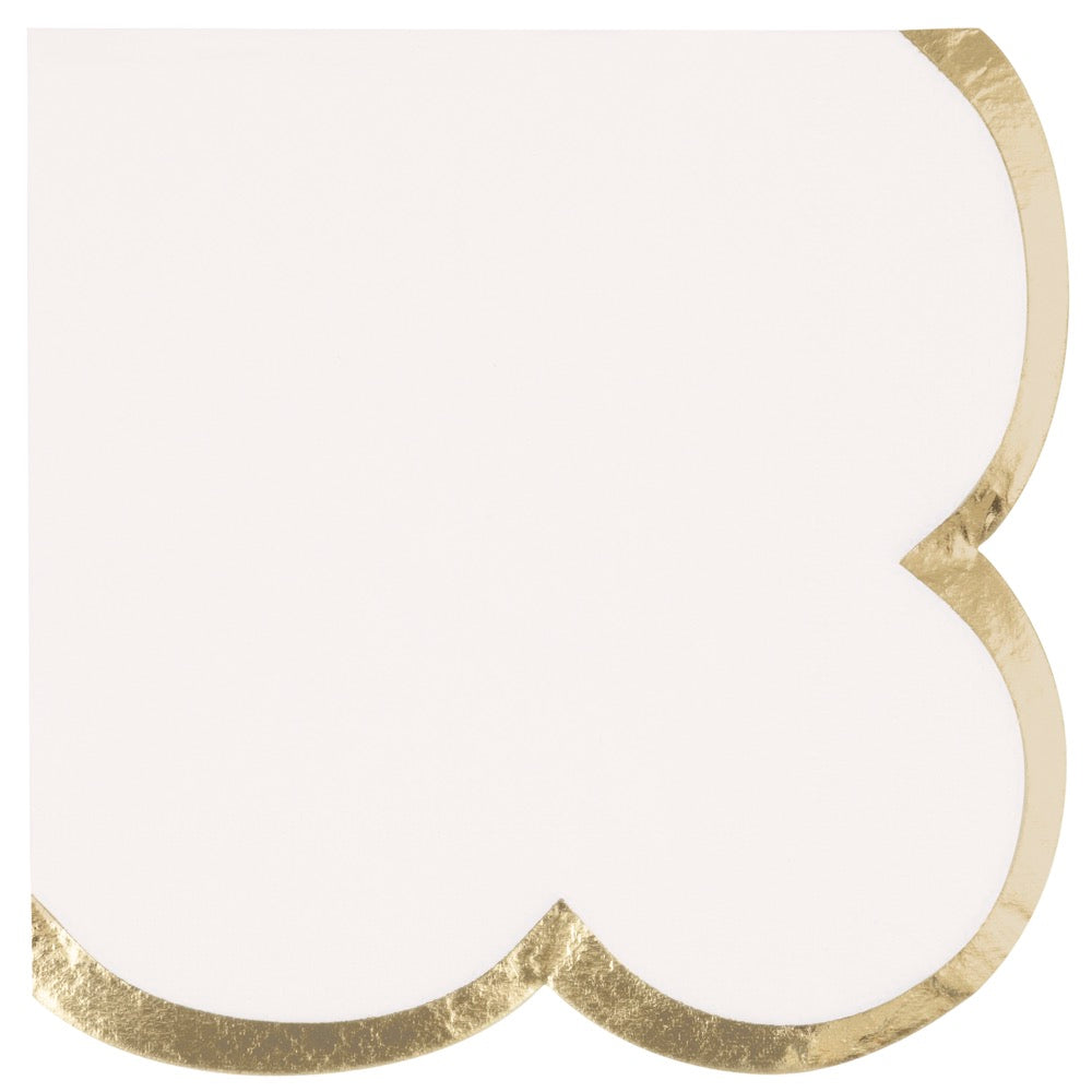 Fancy Gold Foil Trim Scalloped Edge Beverage Napkins 16ct - Foil Stamping
