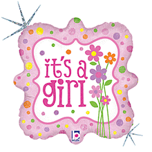 #519 It's A Girl Flowers Holographic 18in Balloon