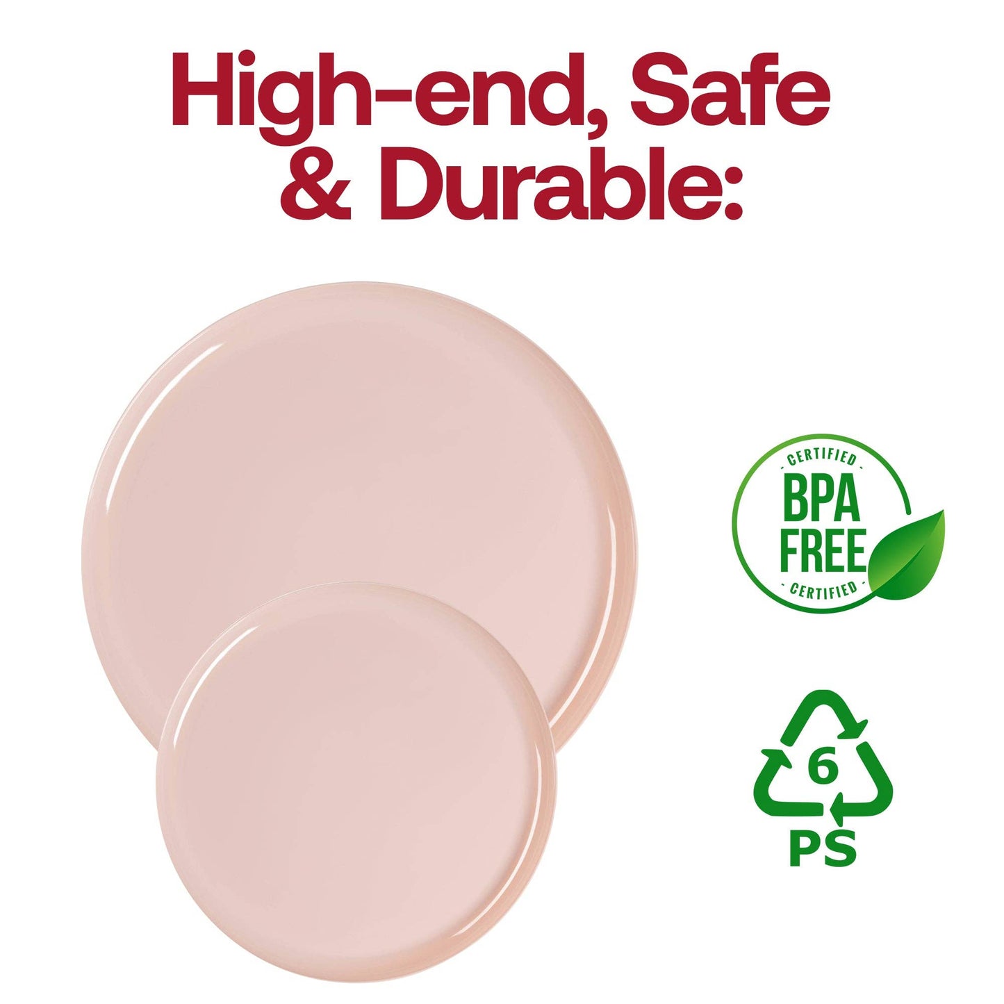 8.5" Pink Flat Round Plastic Appetizer/Salad Plates - 10 pcs