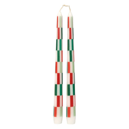Red & Green Check Dinner Candles 2ct