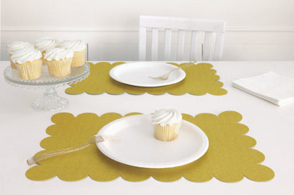 Gold Glitter Scalloped Plastic Placemats 8ct