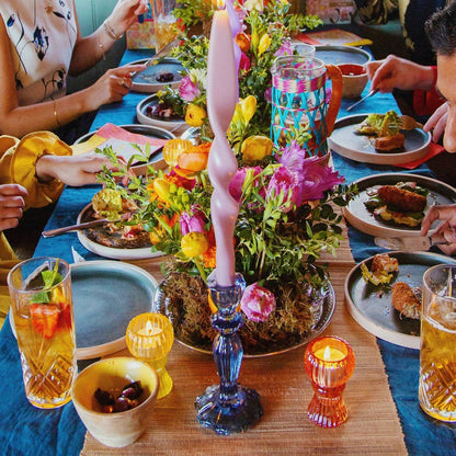 Navy Glass Candle Holder