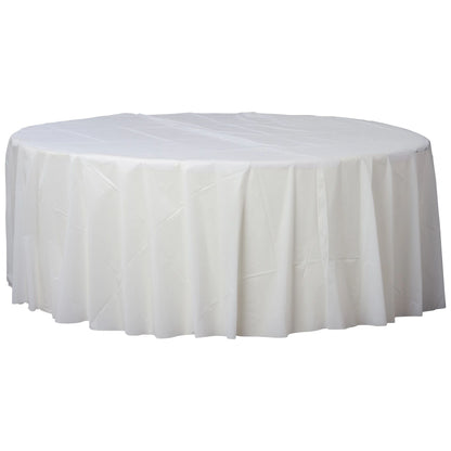 White Plastic Round Table Cover 84"