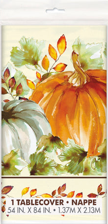 Watercolor Fall Pumpkins Rectangular Plastic Table Cover 54 x 84