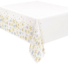 Silver & Gold Holiday Snowflakes Rectangular Plastic Table Cover 54 x 84