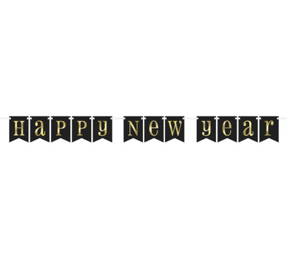 Foil Gold & Black Happy New Year Pennant Banner 7 ft