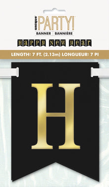 Foil Gold & Black Happy New Year Pennant Banner 7 ft