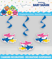 Baby Shark Hanging Swirl Decorations 26in 3ct