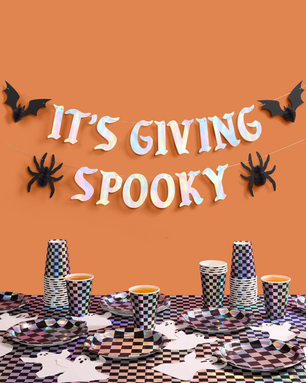 It's Giving Spooky Banner - iridescent foil banner, bats, halloween