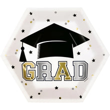 Starry Graduation Grad Hexagon Shaped 9.25in Plates 8ct - Foil Stamping