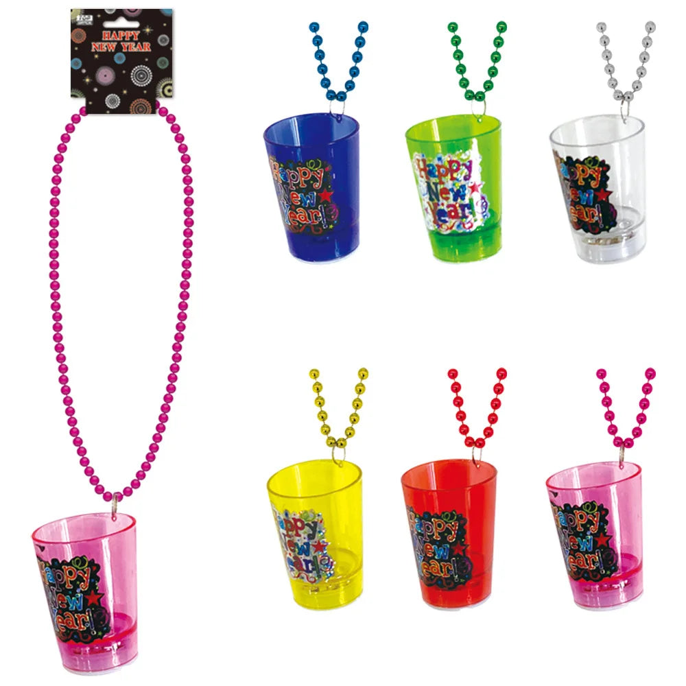 Happy New Year LED Flashing Cup Necklace - 1 Assorted Color