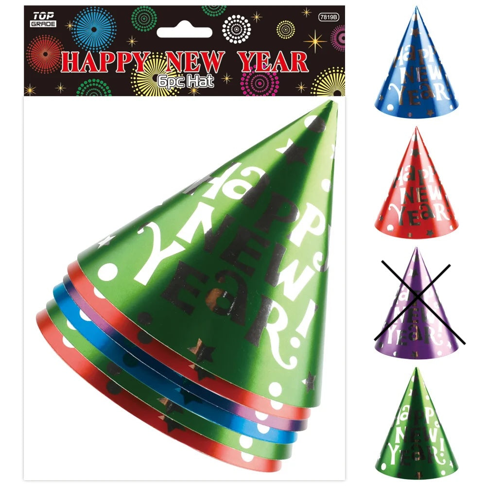 New Year Cone Hats 6ct Assorted