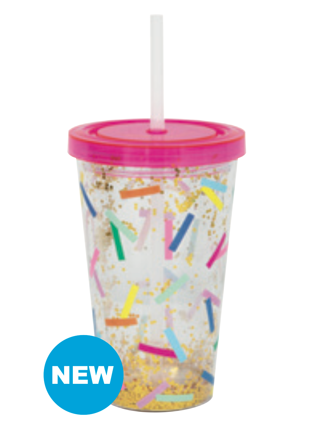 Pink Sprinkles Reusable 16oz Plastic Tumbler with Lid and Straw