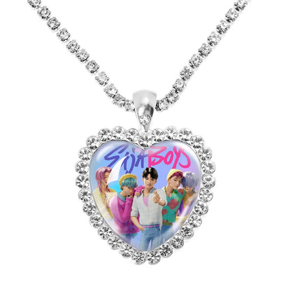 KDH k-pop inspired Gem Heart Rhinestone Necklace