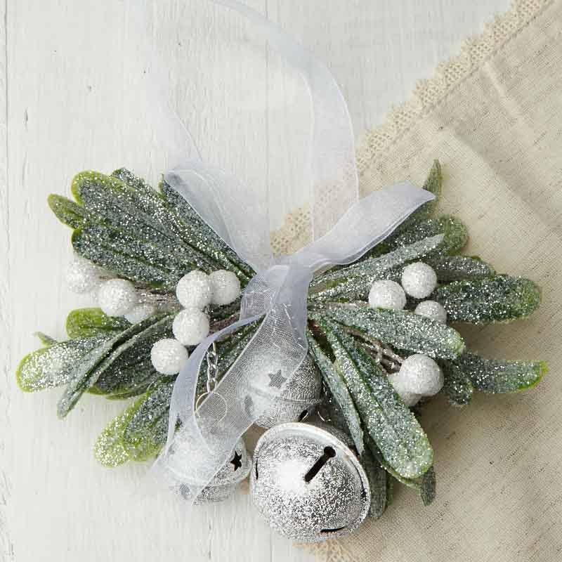 Frosted Mistletoe Jingle Bell Ornament (Package of 12)
