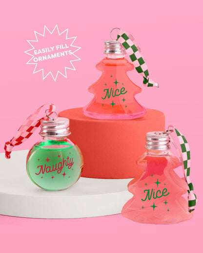 Christmas Spirit Ornaments - 10 shot glass ornaments, Christmas Party, Team Nice Naughty