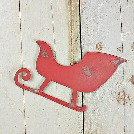 Distressed Metal Sleigh Plaque Red