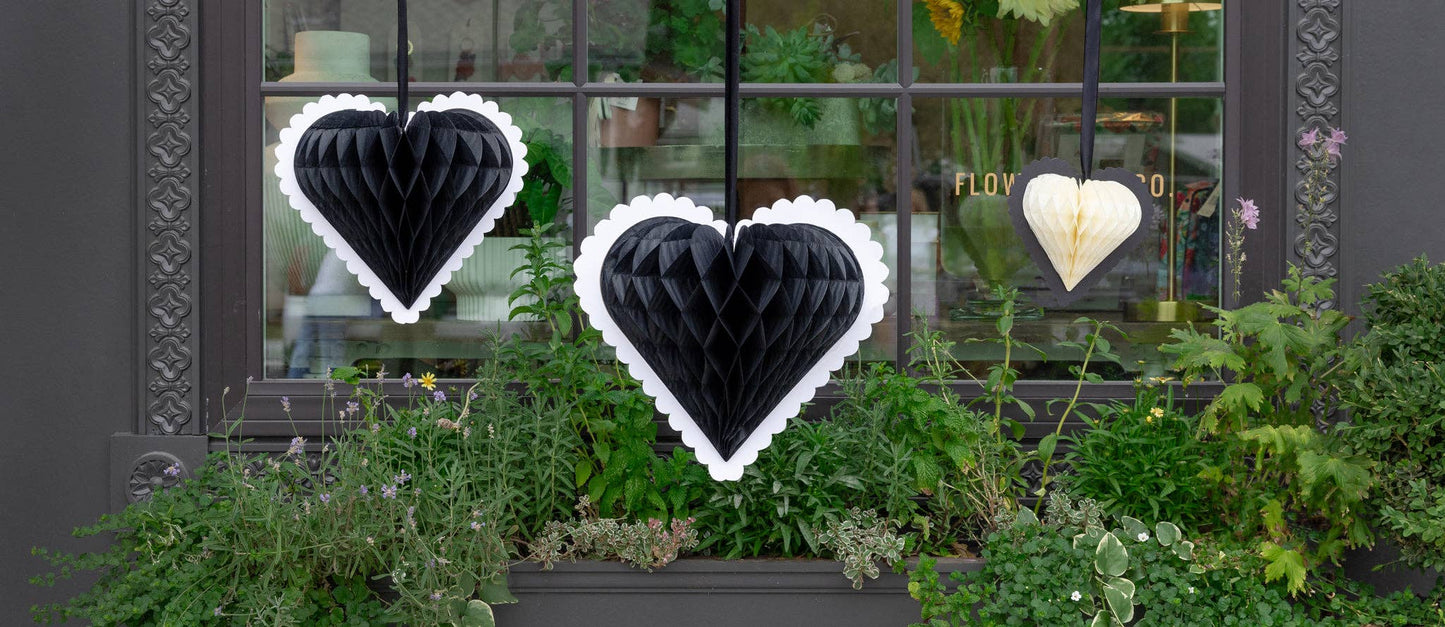 Black and White Honeycomb Hanging Hearts