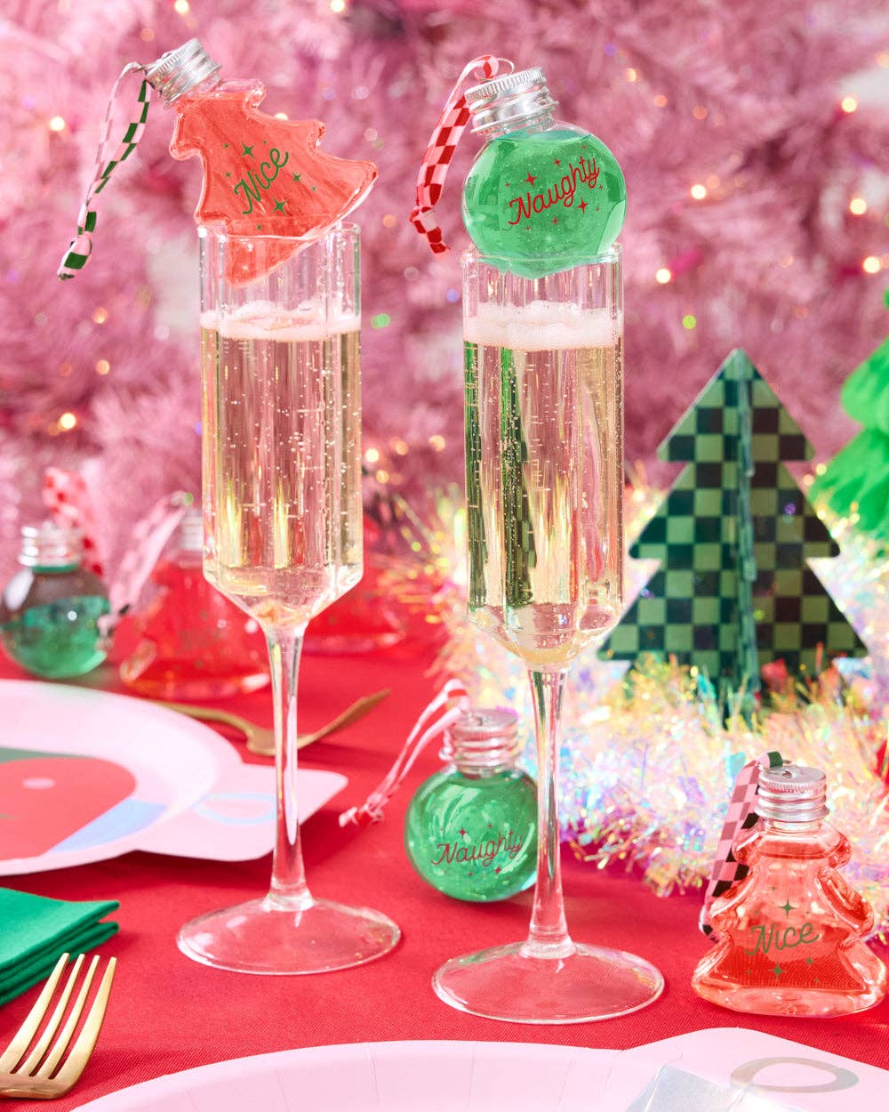 Christmas Spirit Ornaments - 10 shot glass ornaments, Christmas Party, Team Nice Naughty