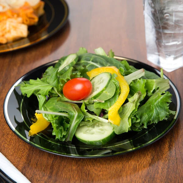 Black Plastic Plates Silver Rim 12ct