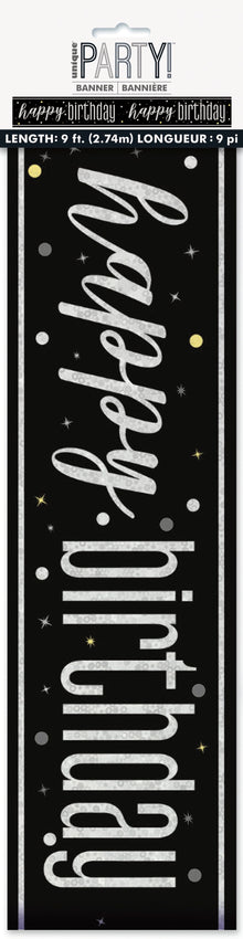 Glitz Black Prism Foil Banner 9ft - Happy Birthday
