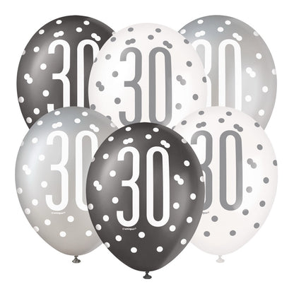 Glitz Black 12in Latex Balloons 6ct - 30