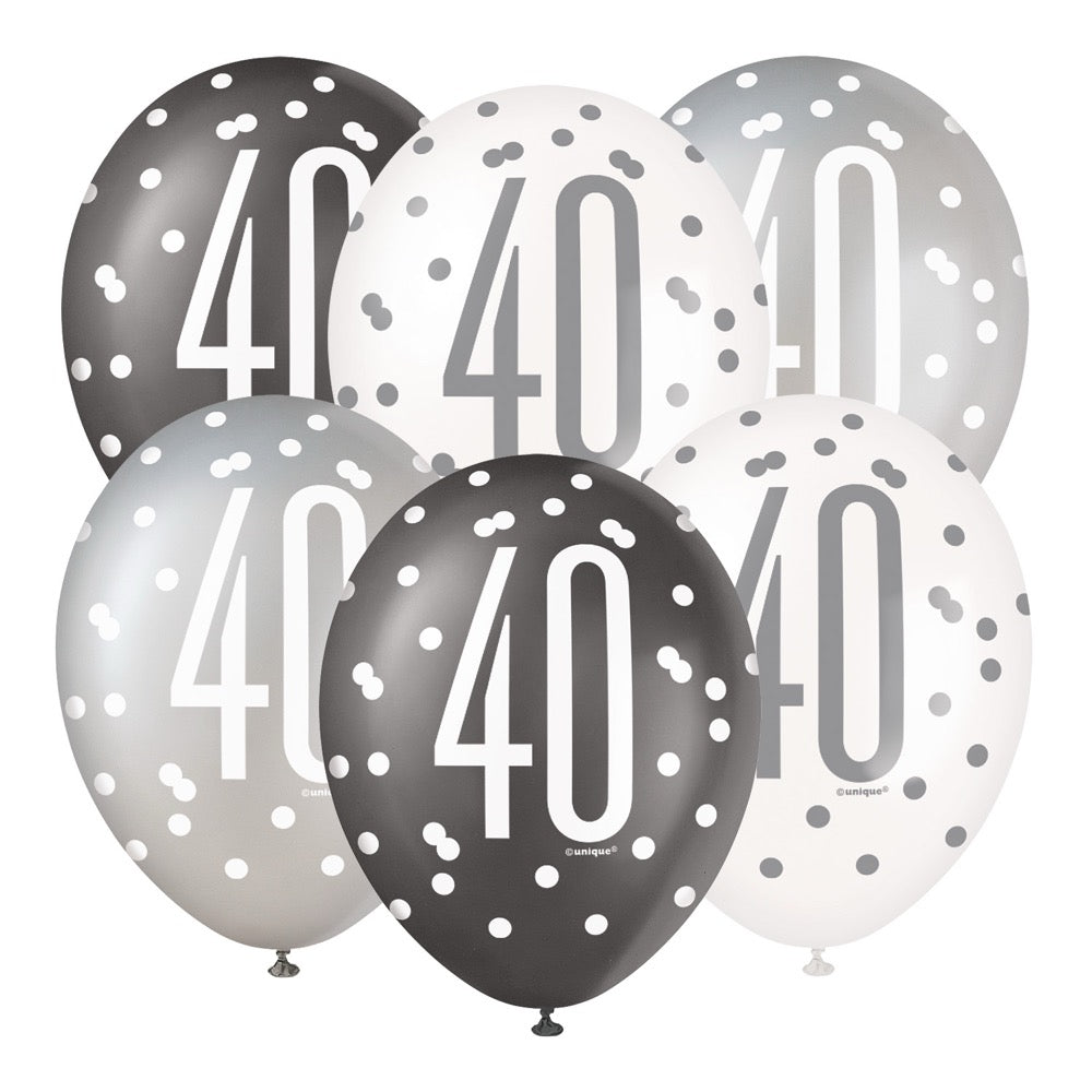 Glitz Black 12in Latex Balloons 6ct - 40