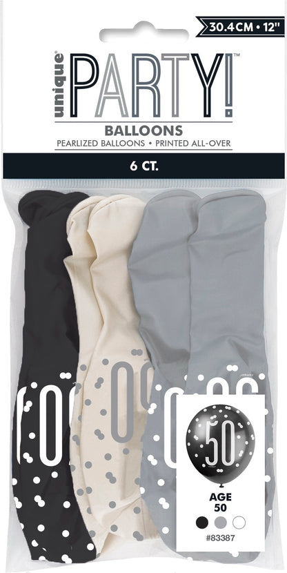 Glitz Black 12in Latex Balloons 6ct - 50