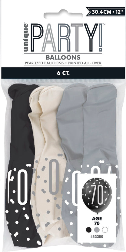Glitz Black 12in Latex Balloons 6ct - 70