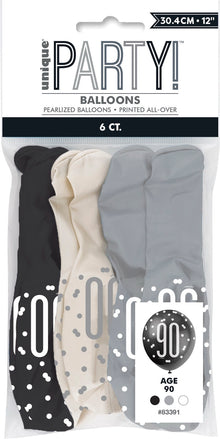 Glitz Black 12in Latex Balloons 6ct - 90