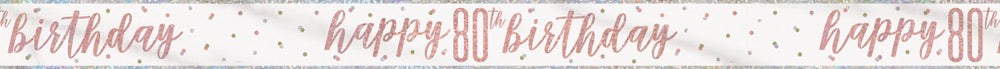 Glitz Rose Gold Foil Banner Happy 80th Birthday