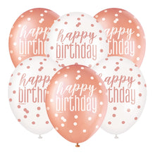 Rose Gold 12in Latex Balloons 12ct - Happy Birthday