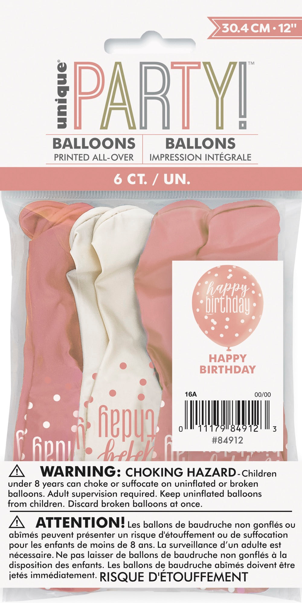 Rose Gold 12in Latex Balloons 6ct - Happy Birthday