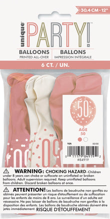 Rose Gold 12in Latex Balloons 6ct - 50
