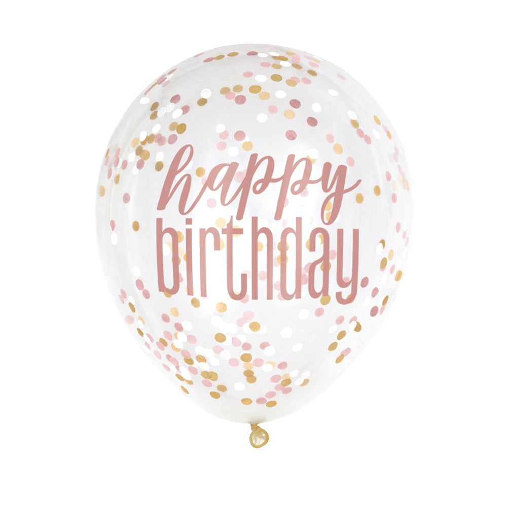 Glitz Rose Gold 12in Latex Balloons 6ct - Happy Birthday