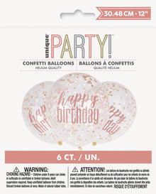 Glitz Rose Gold 12in Latex Balloons 6ct - Happy Birthday