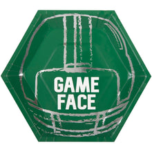 Football Toss Game Face Hexagon Shaped 9.25in Dinner  Plates 8ct - Foil Stamping