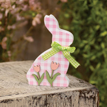 Pink & White Buffalo Check Bunny w/Tulips Sitter