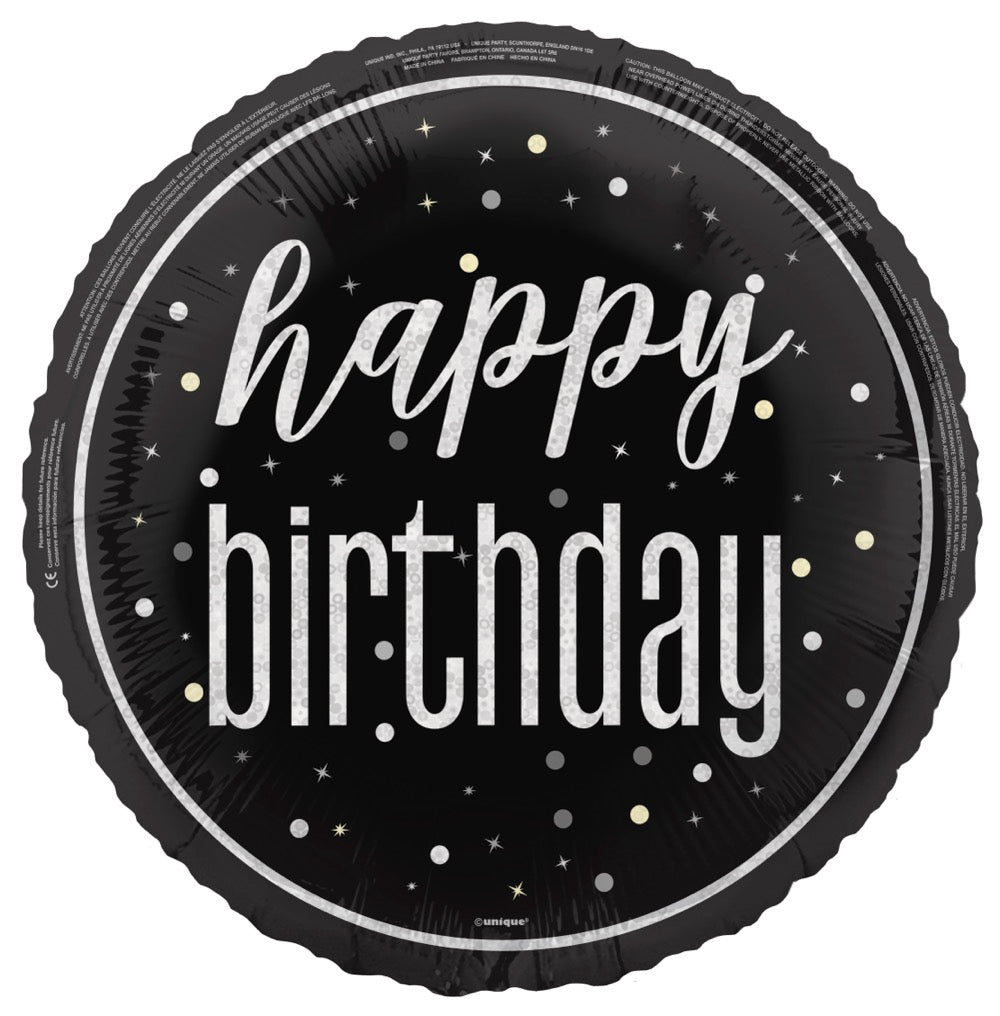 Glitz Black Happy Birthday 18in Mylar Balloon