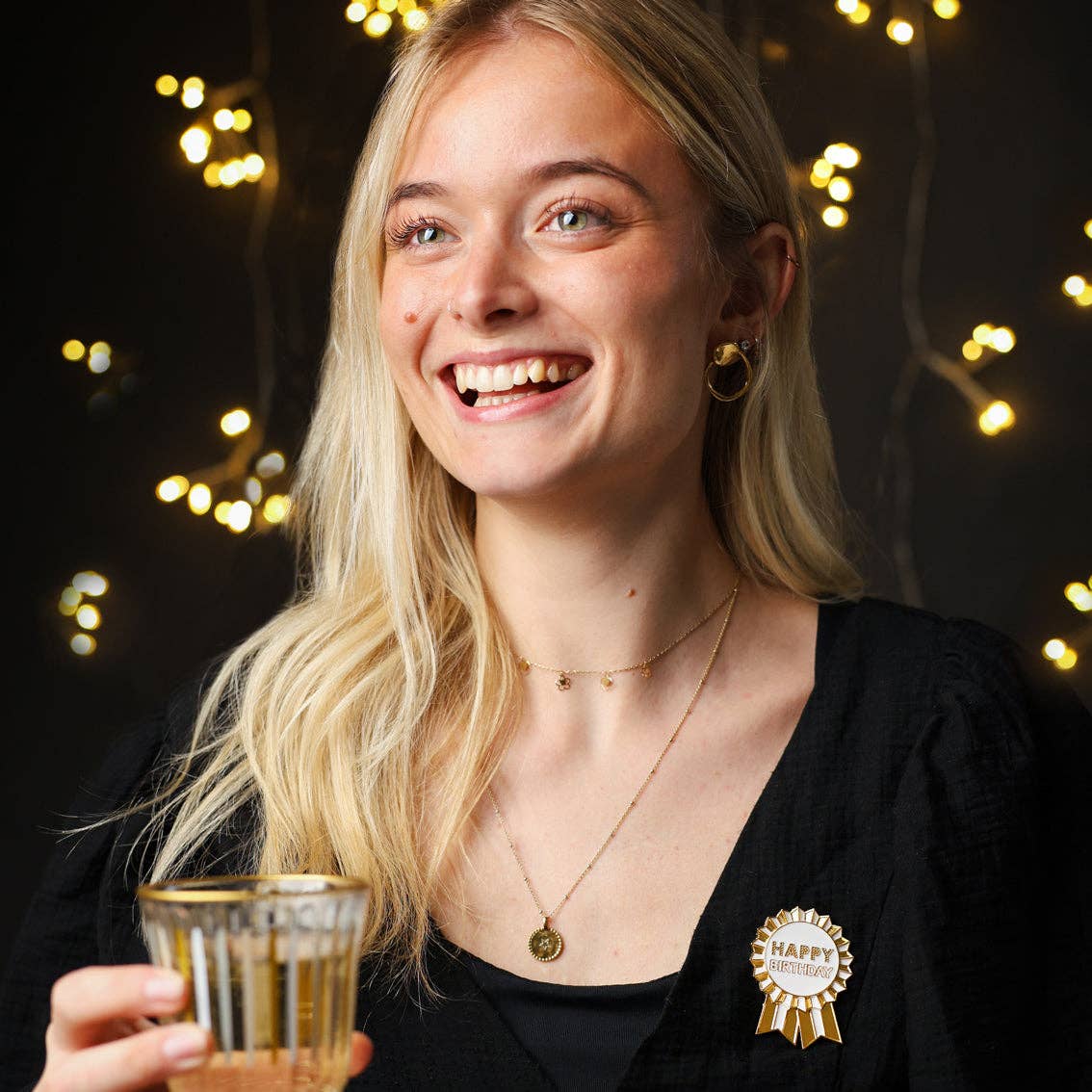 Gold Enamel Birthday Pin Badge