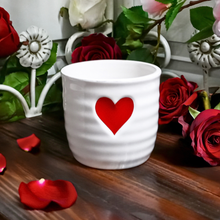 5"D Ribbed Ceramic Pot with Red Heart - Valentine's Day