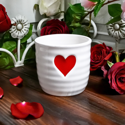 5"D Ribbed Ceramic Pot with Red Heart - Valentine's Day